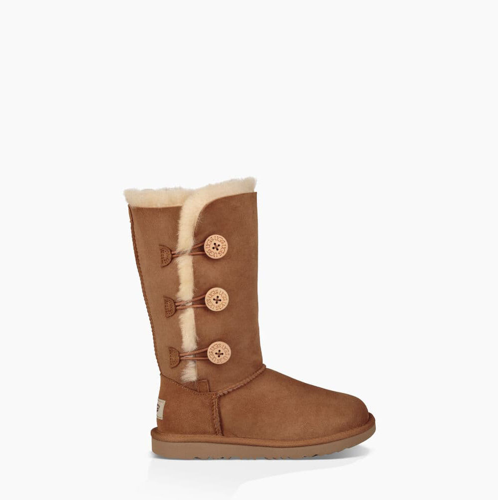 UGG Bailey Button II Triplet Brown Boots for Kids (BHSZ89372)